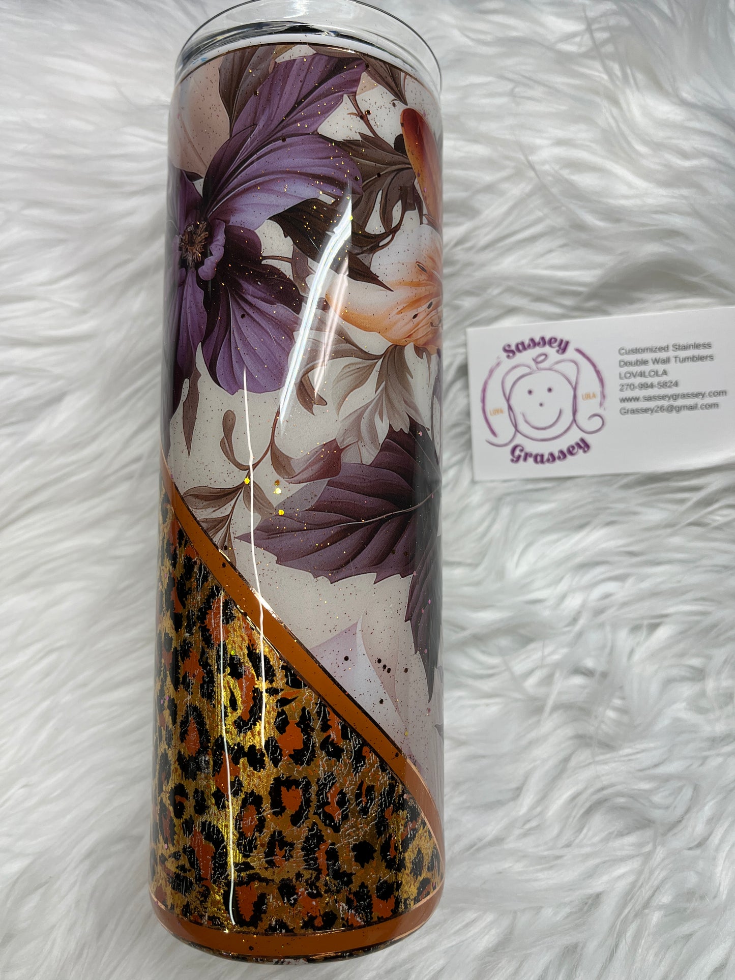 20oz purple orange flowers and leopard