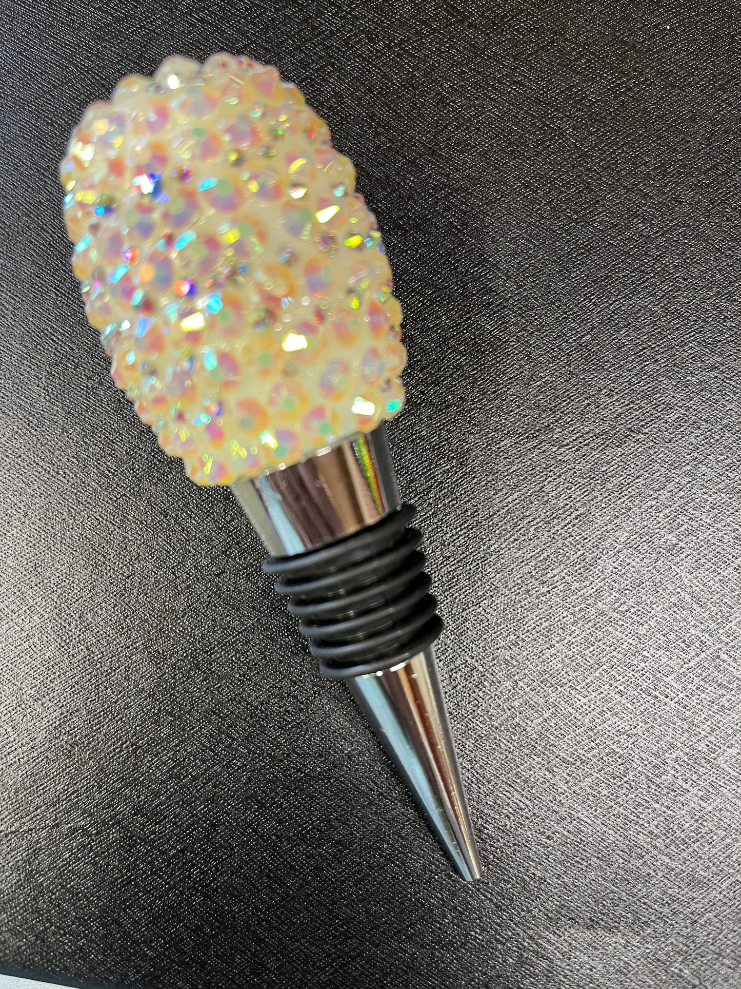Custom resin white glitter rhinestone wine stopper