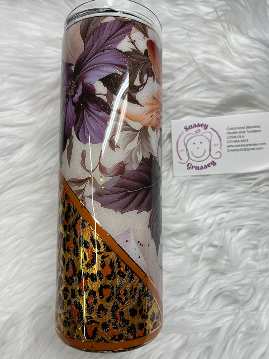 20oz purple orange flowers and leopard