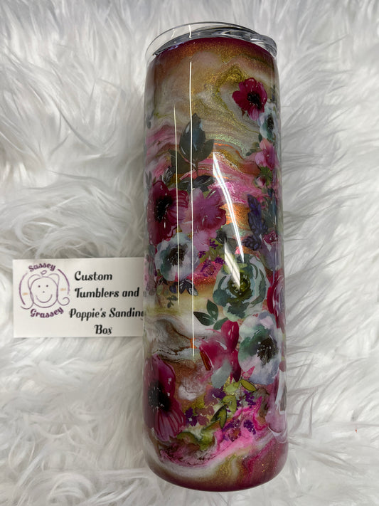 20oz maroon and gold flowers