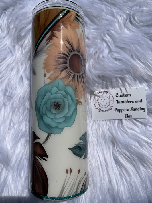 30oz Woodgrain Flower Feather